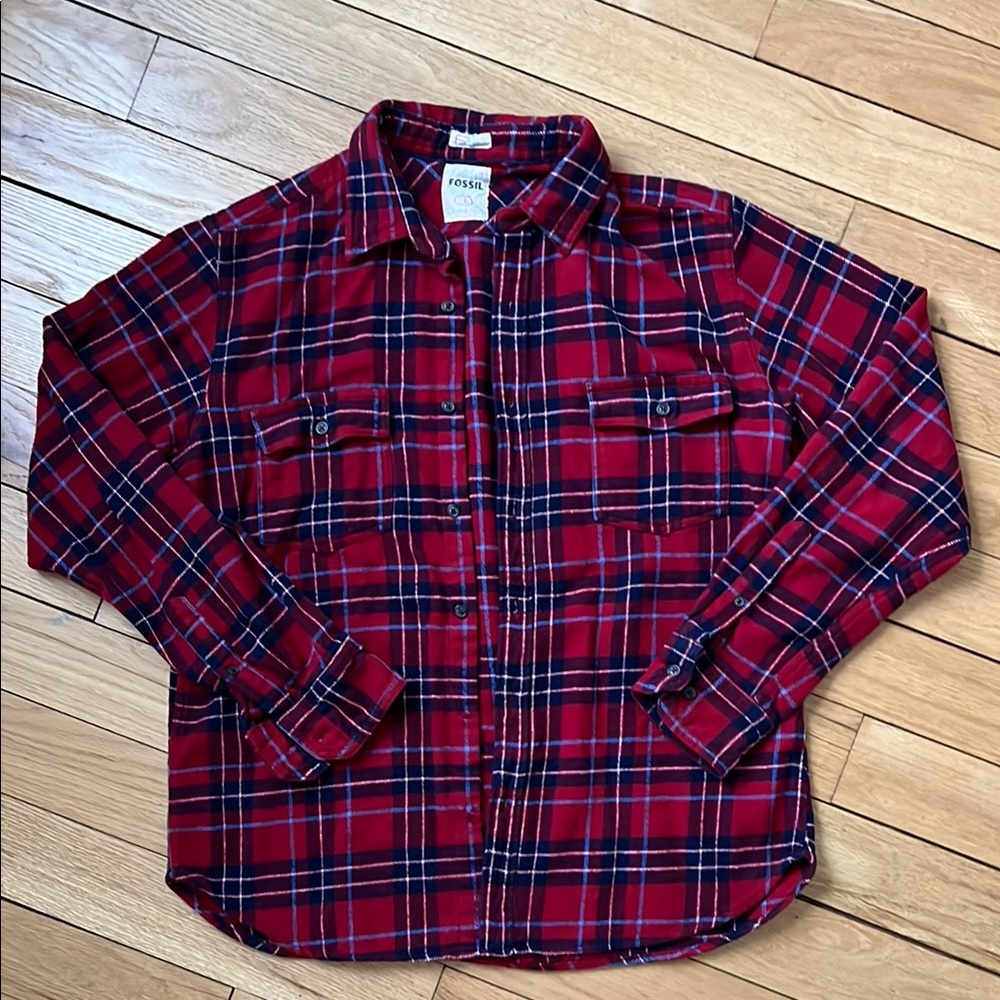 Fossil Men's Red Plaid Shirt